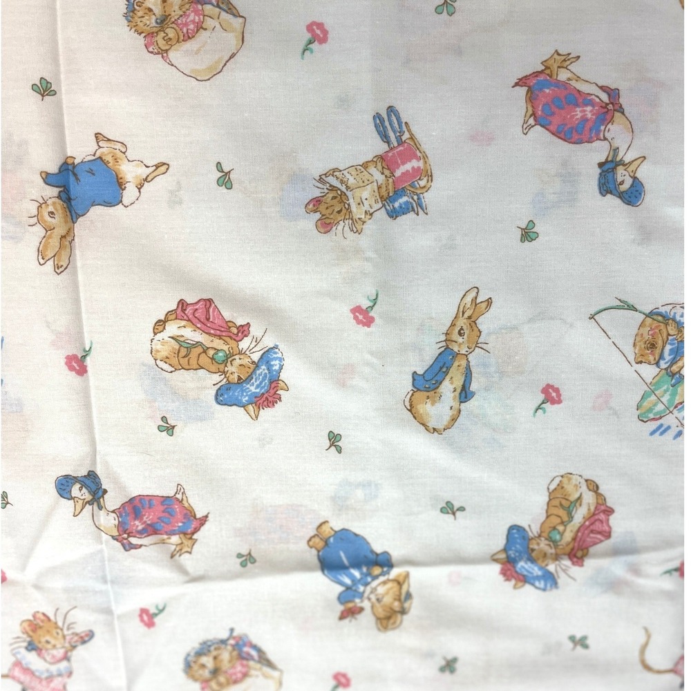 Vintage Beatrix Potter Character Fabric Size 43"x45"W White Storybook 1992 Print
